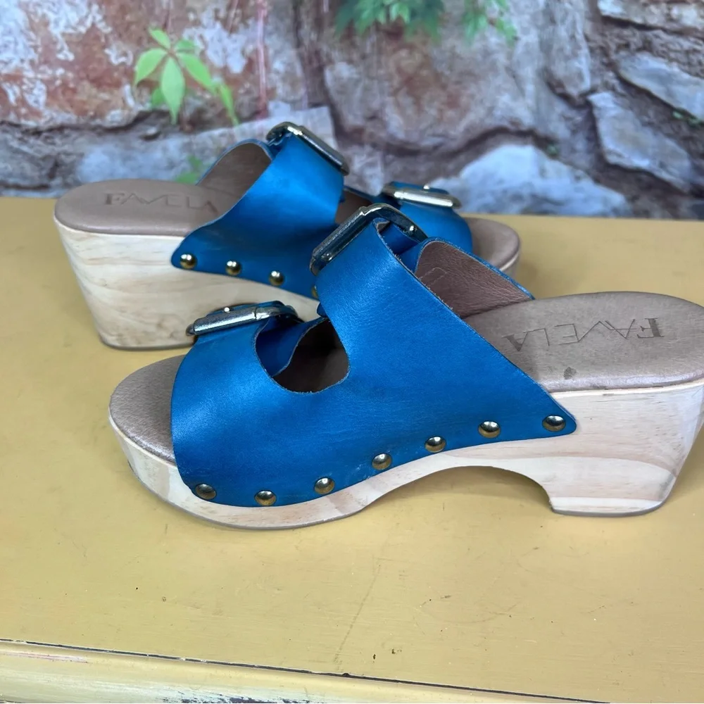 FAVELA Turquoise Leather Double Buckle Sandals, 37 - Picture 8 of 14